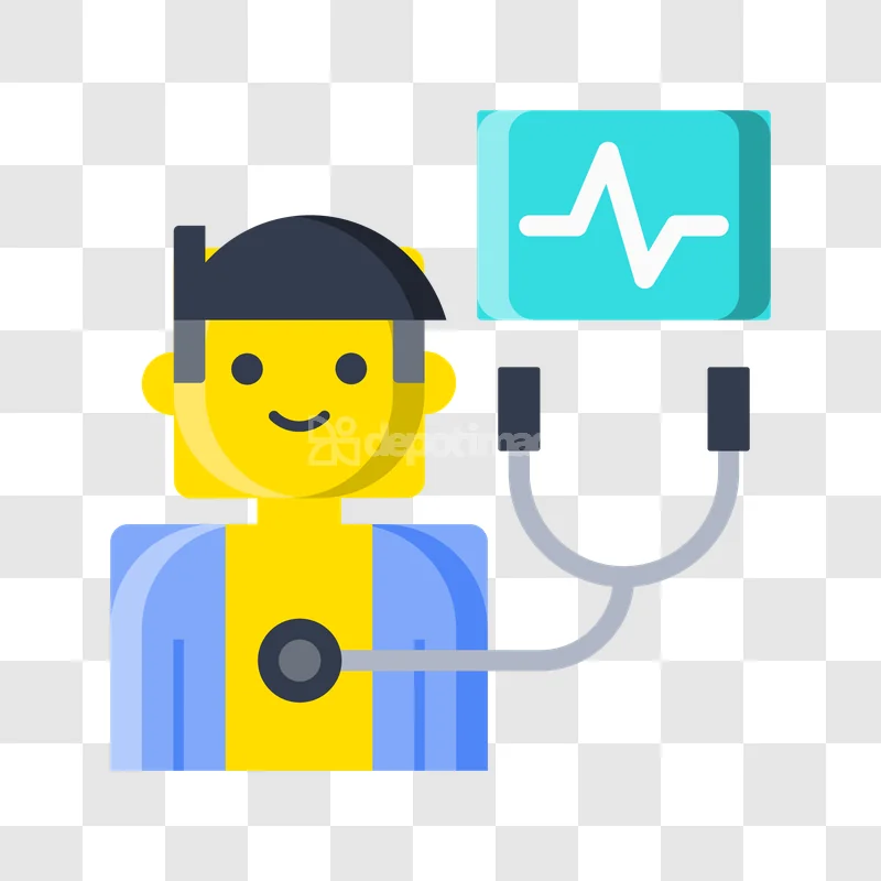 Patient Checkup Stethoscope Heart Monitor flat cartoon style yellow blue