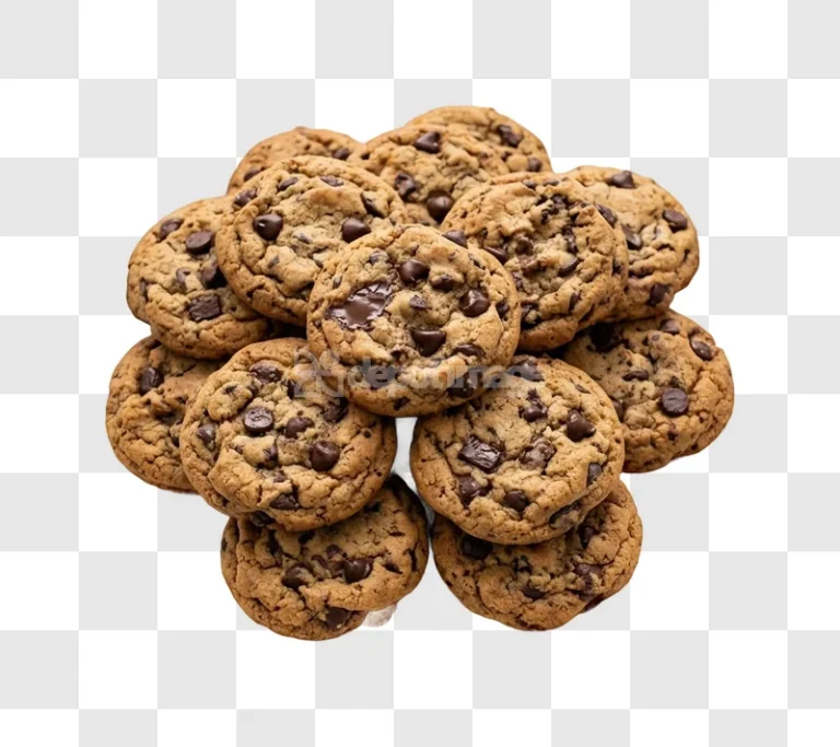 Pile of Chocolate Chip Cookies close-up golden brown texture