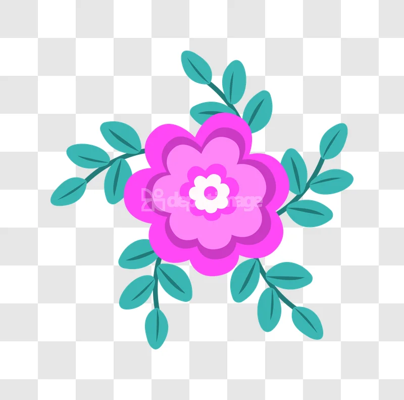 Pink Flower Teal Leaves Wedding Decoration Element flat graphic transparent background