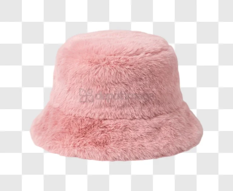 Pink Fluffy Fur Bucket Hat Solo soft texture isolated object