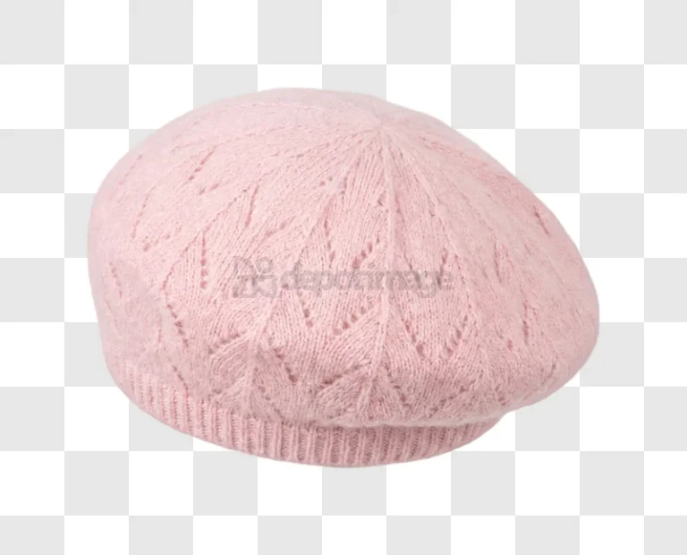 Pink Knitted Beret Hat With Pattern knitted texture light pink