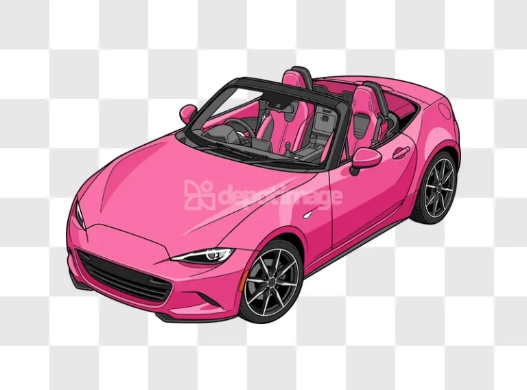 Pink Sports Car Overhead View Isolated cartoon style black background