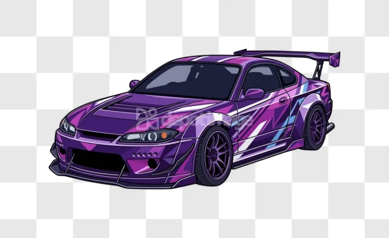 Purple Modified Sports Car stylized illustration vibrant colors