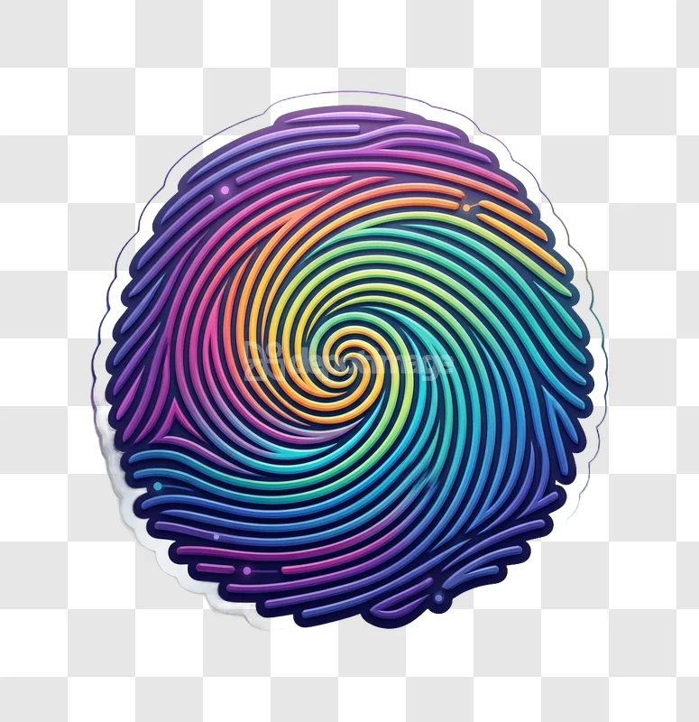 Rainbow Colorful Swirl Fingerprint Identity Symbol vibrant lines spiral design