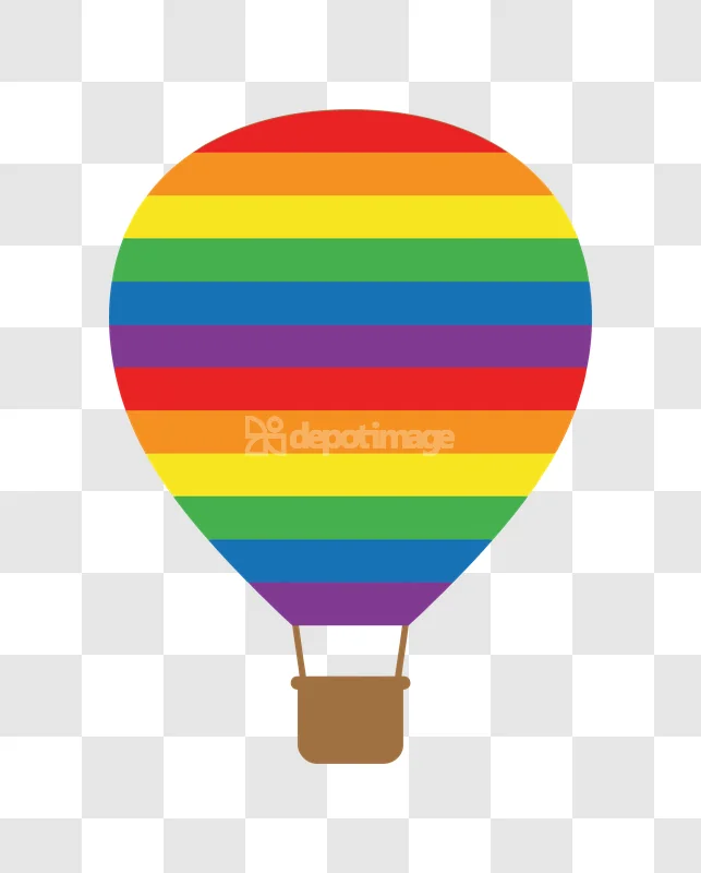 Rainbow Pattern Hot Air Balloon Icon flat design colorful stripes brown basket