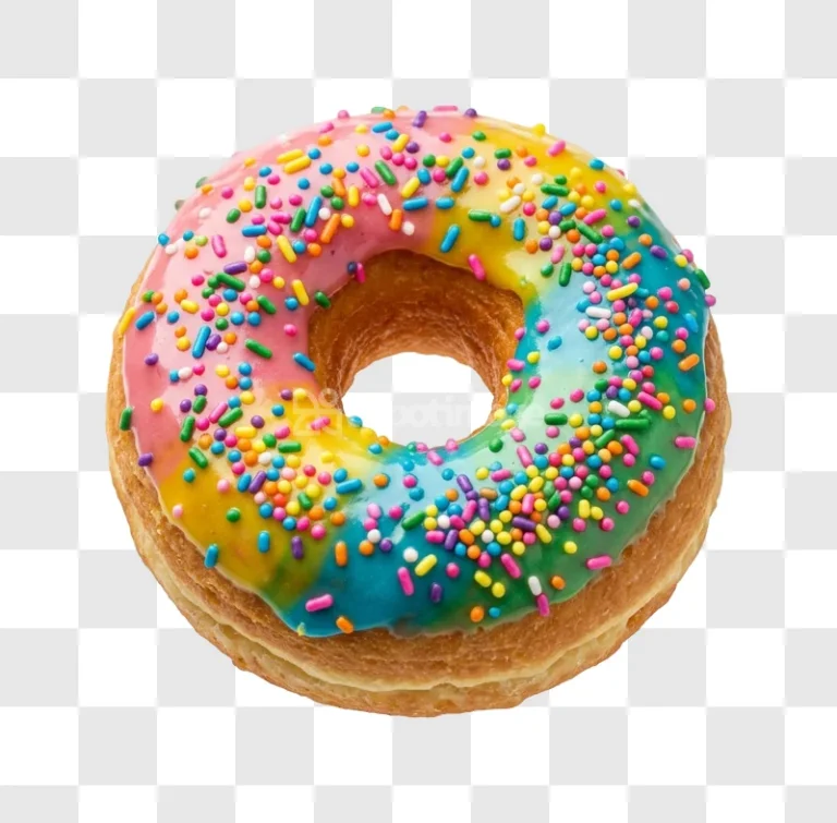 Rainbow Sprinkle Donut vibrant colorful icing sprinkles transparent background