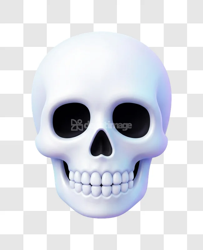 Realistic White Blue Halloween Skull Symbol 3D render transparent background