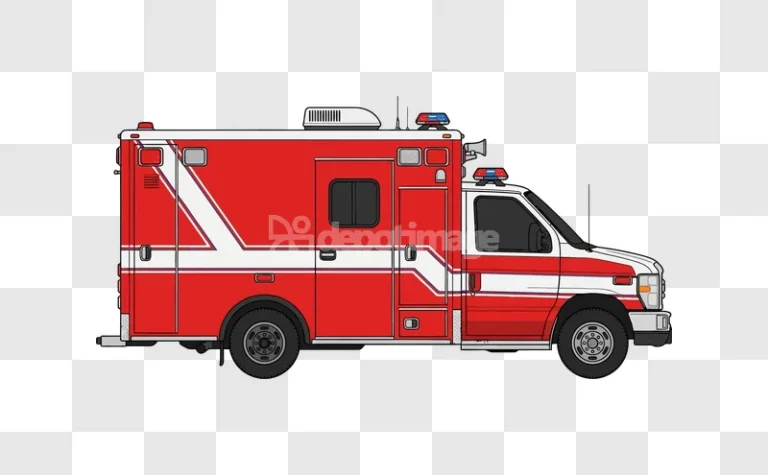 Red and White Ambulance Side View cartoon illustration transparent background