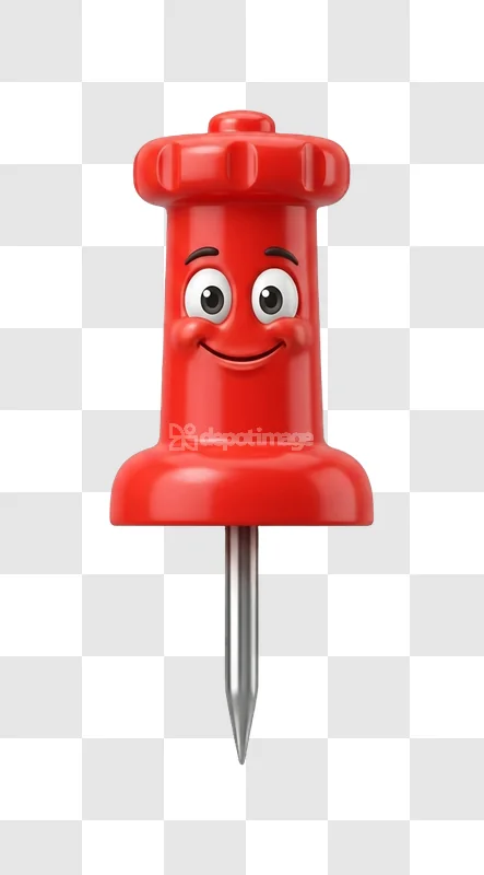 Red Cartoon Thumbtack Pushpin Happy Face Icon