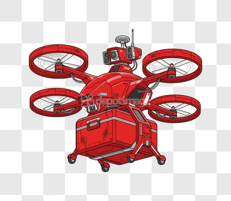 Red Delivery Drone Vector Illustration, red futuristic drone with package