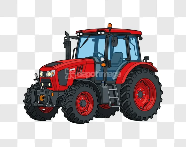 Red Farm Tractor With Blue Windows cartoon style transparent background