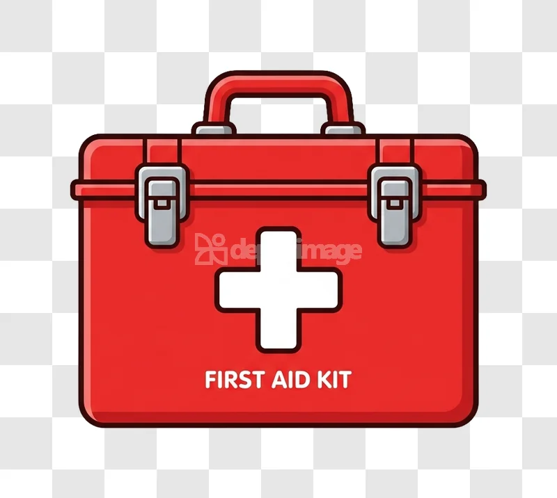 Red First Aid Kit Medical Emergency Health flat cartoon style with white cross