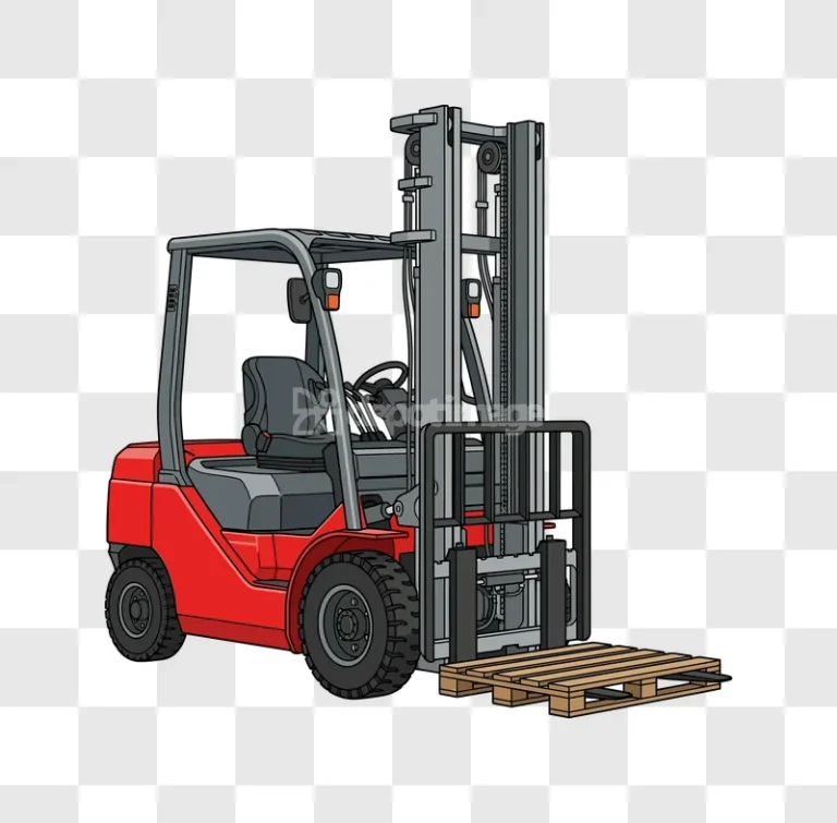 Red Forklift With Wooden Pallet cartoon style, red and gray, black background
