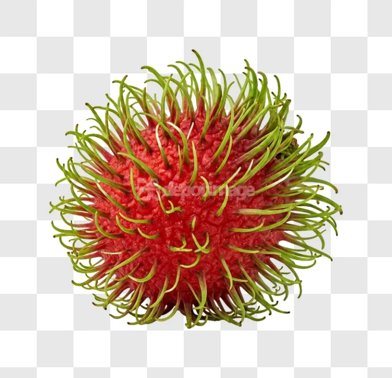 Red Green Rambutan Fruit close-up, vibrant, spiky texture, black background