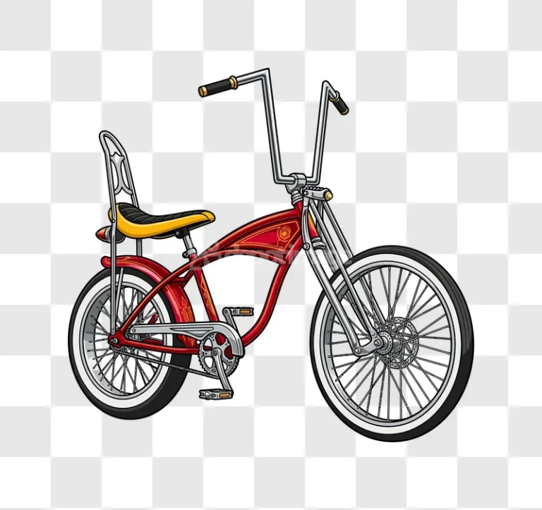 Red Lowrider Bicycle detailed cartoon illustration with chrome accents