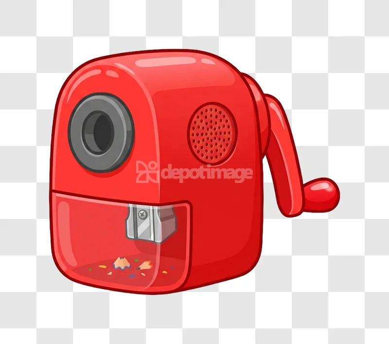 Red Manual Pencil Sharpener Crank Cartoon bright red cartoon style transparent