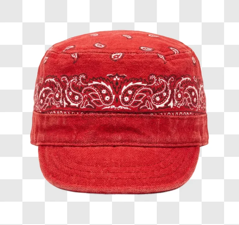 Red Military Cap With Bandana Pattern red fabric white paisley