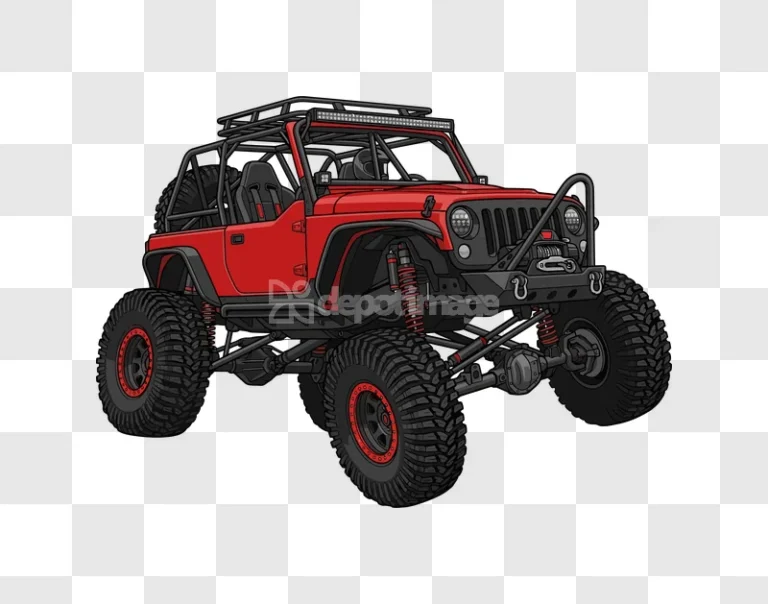 Red Offroad Jeep Vector Art cartoon style black background