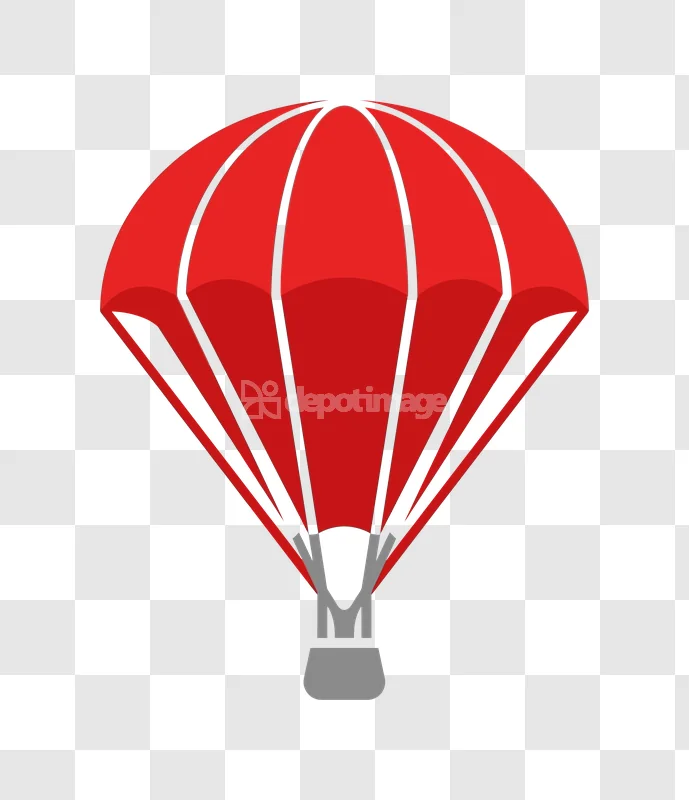 Red Parachute Floating Down Vector Illustration, bold red cartoon style transparent background