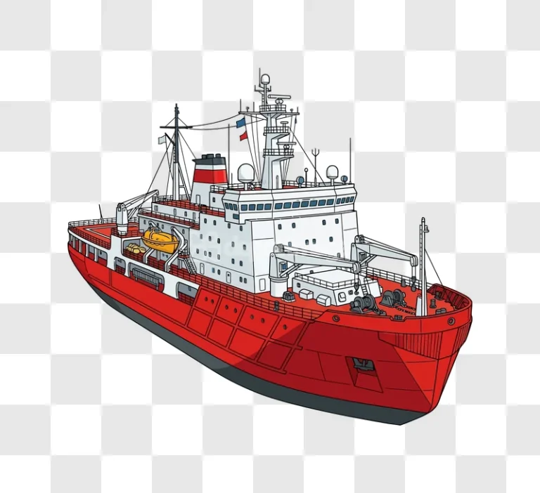 Red Scientific Research Vessel cartoon style transparent background