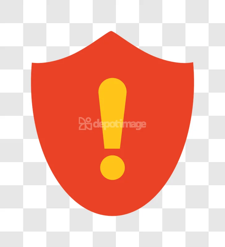 Red Security Shield With Warning Exclamation flat icon transparent background