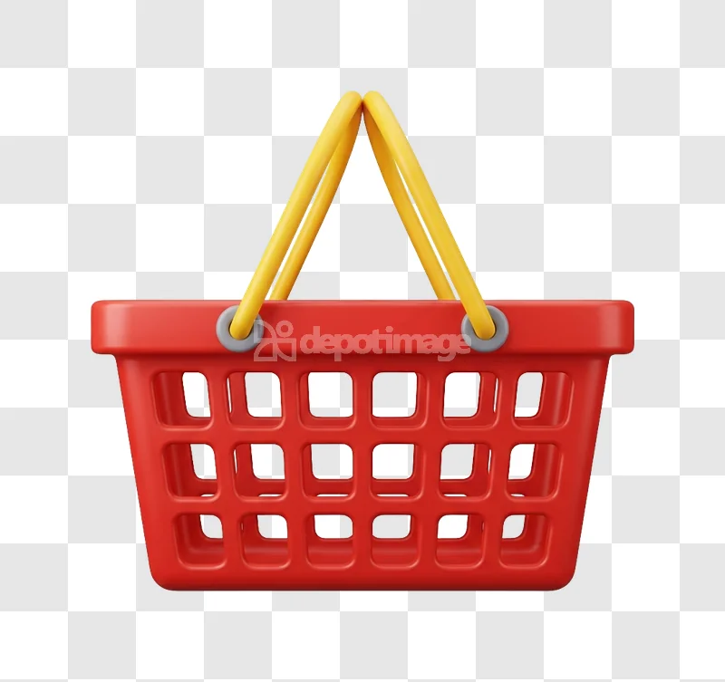 Red Shopping Basket 3d Icon Symbol 3d render transparent background