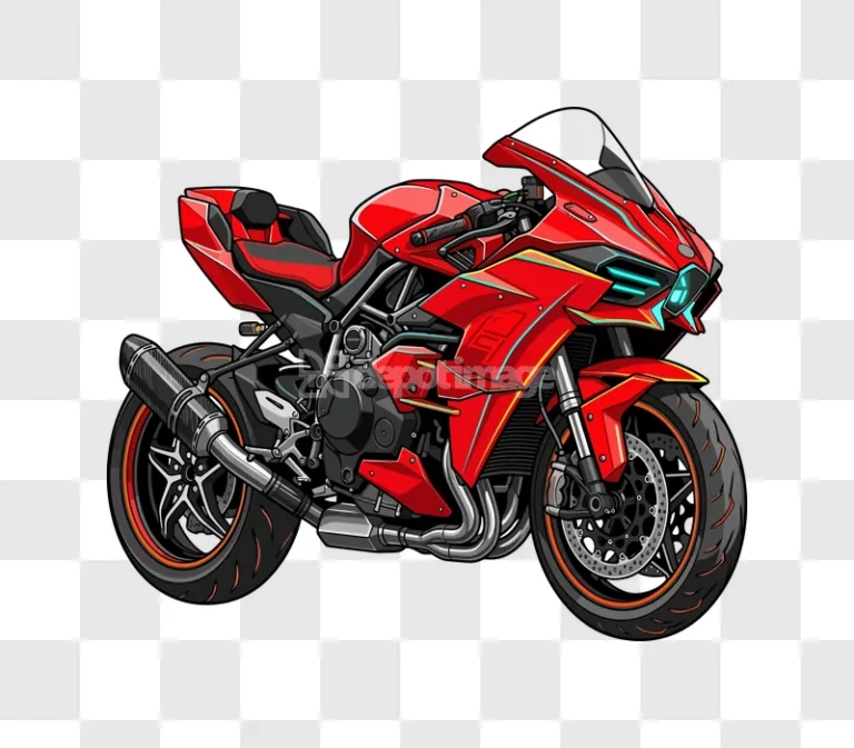 Red Sport Motorcycle vector art black background, detailed
