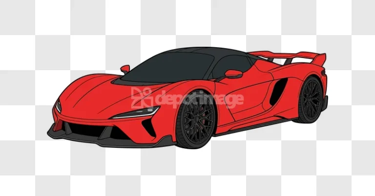 Red Sports Car With Black Roof Illustration cartoon style black outline
