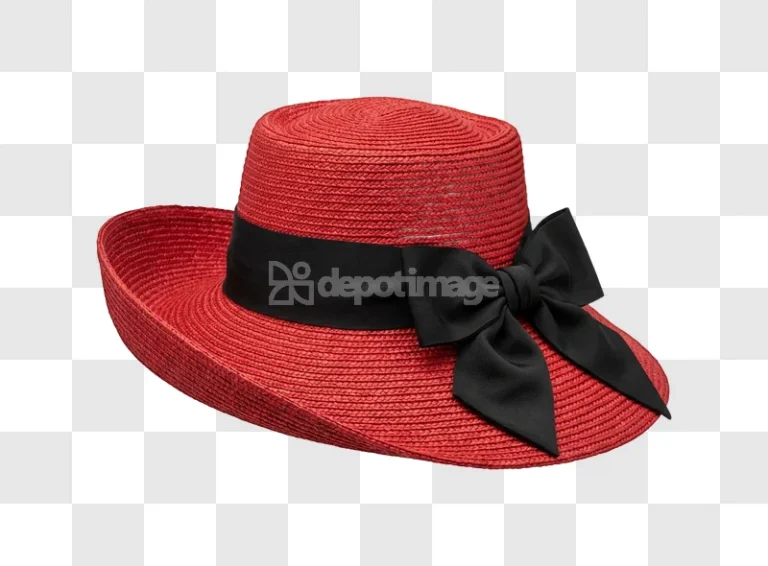 Red Straw Hat With Black Bow woven texture black ribbon