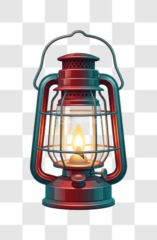 Red Teal Kerosene Oil Lamp Glowing Icon