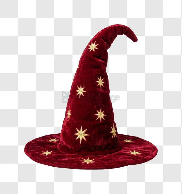 Red Velvet Wizard Hat With Gold Stars dark red velvet gold stars