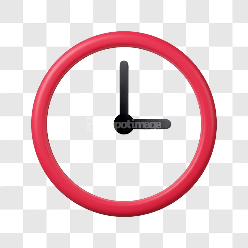 Red Wall Clock Black Hands Time Icon 3D render transparent background