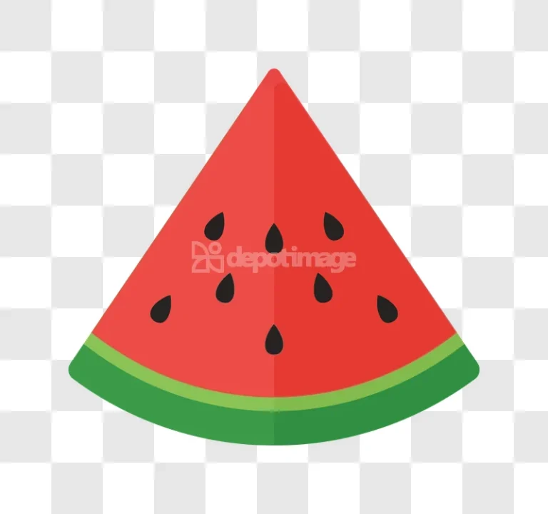 Red Watermelon Slice Black Seeds Triangle flat icon transparent background