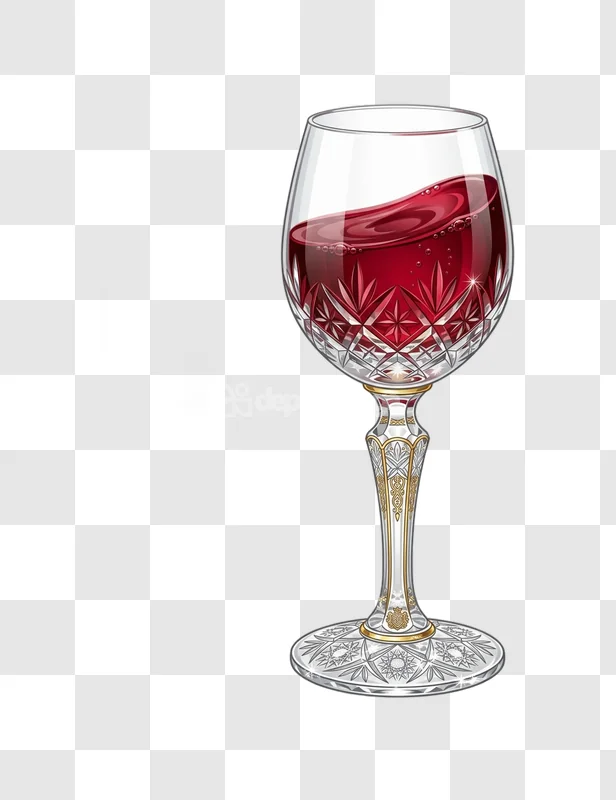 Red Wine Glass Gold Crystal Ornate Design detailed crystal gold stem