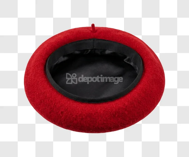 Red Wool Beret Hat Overhead View felt fabric black lining