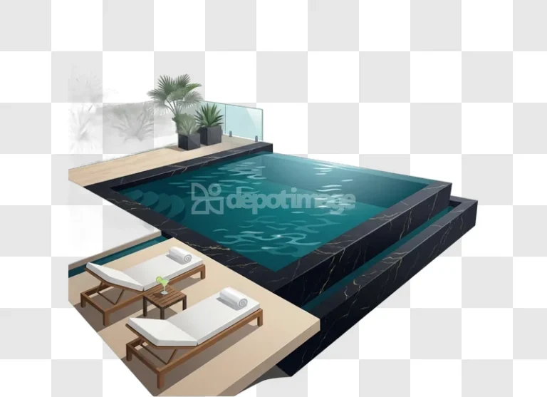 Resort Luxury Elevated Pool Lounge Chairs dark marble pool, lounge chairs, transparent background