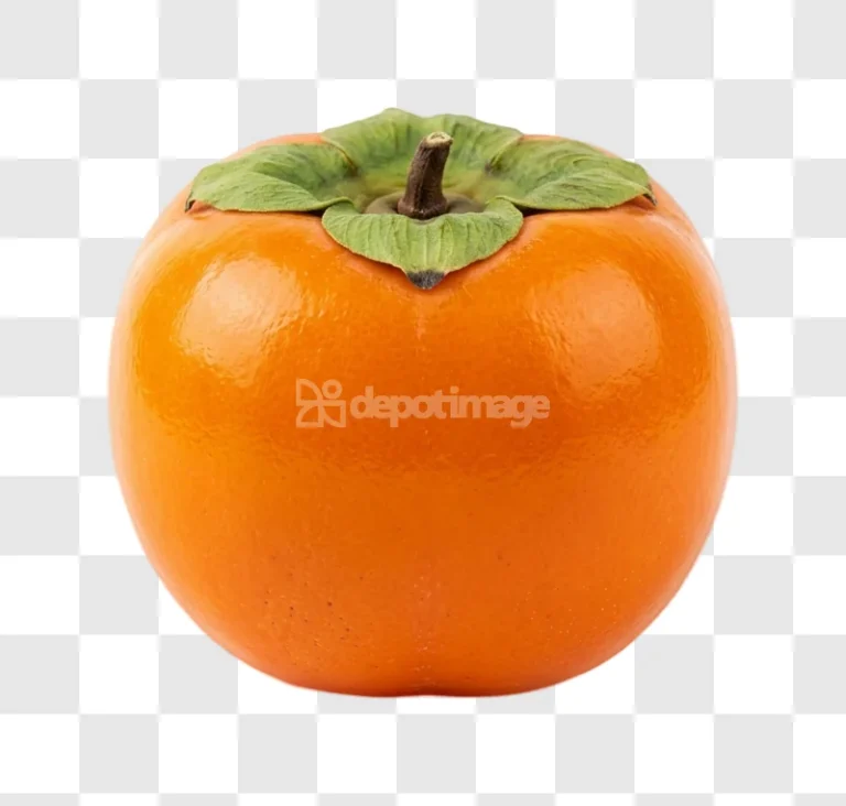 Ripe Sweet Persimmon Fruit Orange Shiny Fresh, vibrant orange fruit with green leaves