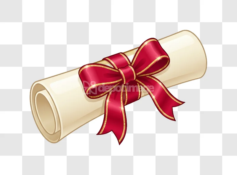 Rolled Diploma Red Gold Ribbon glossy realistic transparent background