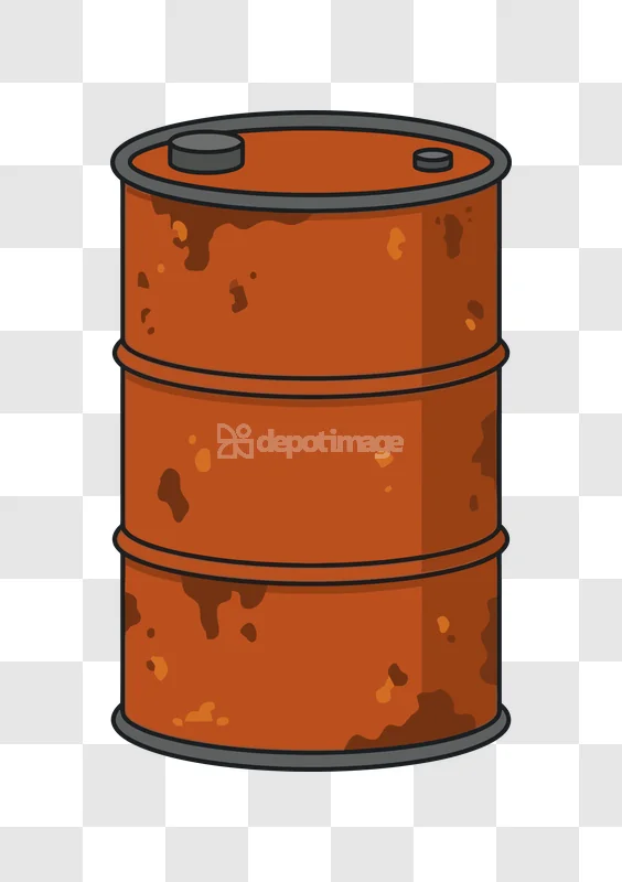 Rusty Metal Barrel With Rust Stains cartoon style orange brown