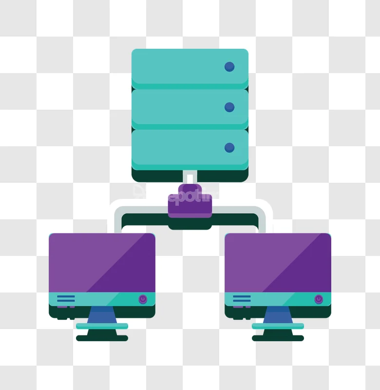 Server Network Computers Connected Illustration flat style teal purple