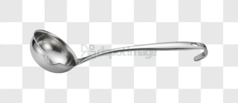 Shiny Metal Ladle on Gray Surface, polished stainless steel, transparent background