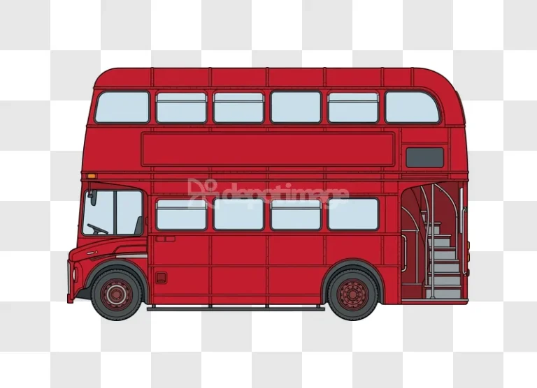 Side View of a Red Double Decker Bus cartoon illustration black outline