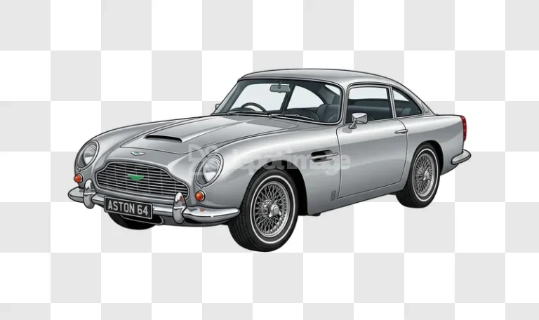 Silver Aston Martin Classic Vintage Coupe Car Illustration, detailed silver car, transparent background