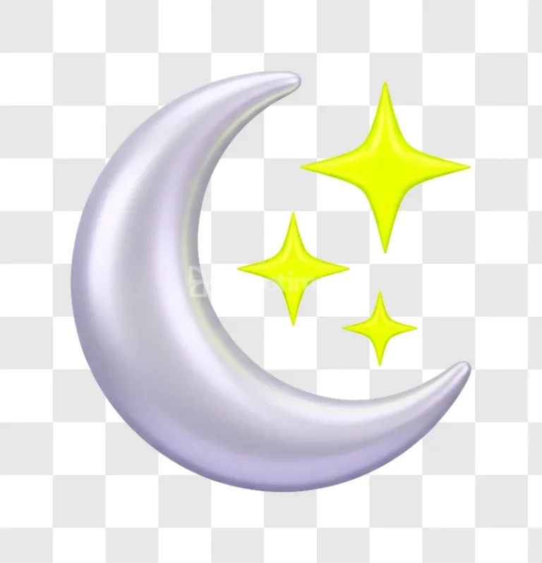 Silver Crescent Moon Yellow Stars Shiny Design