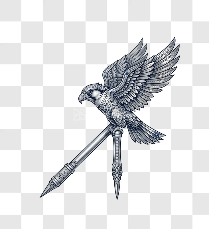 Silver Falcon Jewelry Scepter Sapphire Diamonds Fantasy ornate silver falcon scepter transparent