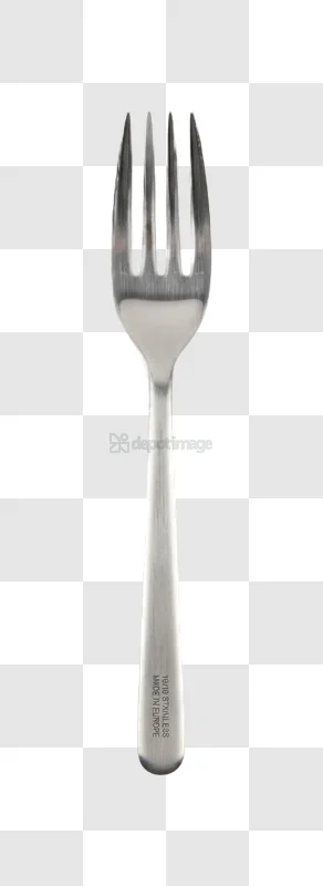 Silver Fork With Etched Text on Handle metal utensil transparent background