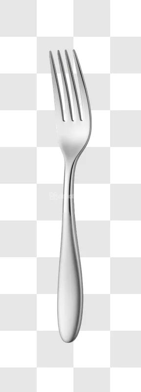 Silver Metal Fork on Shiny Surface reflective clean utensil transparent background