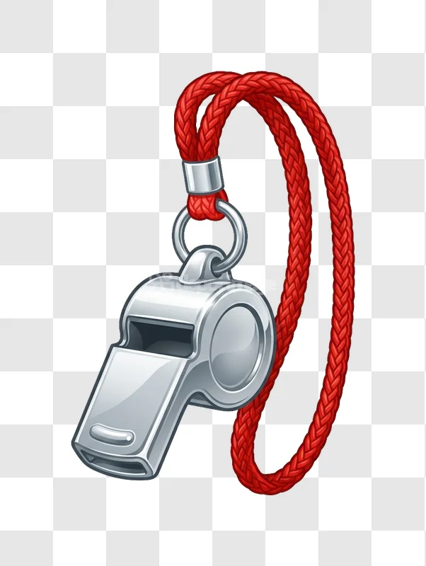 Silver Metal Whistle Red Braided Lanyard