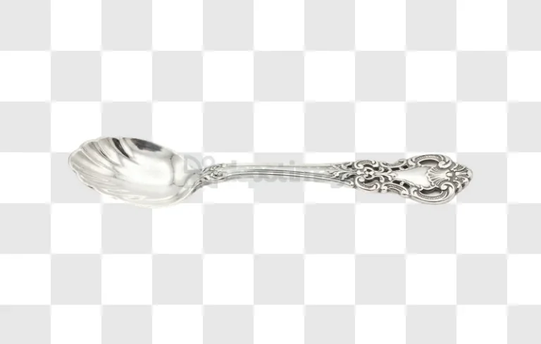 Silver Ornate Serving Spoon With Shell detailed silver metal ornate handle