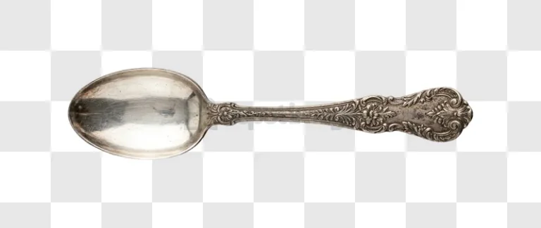 Silver Ornate Spoon Close up View detailed antique metal